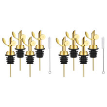 8 Pcs Stainless Steel Bottle Pourers,Self Closing Olive Oil Dispenser Spout,Auto Flip Feature Liquor Pour Spouts Gold
