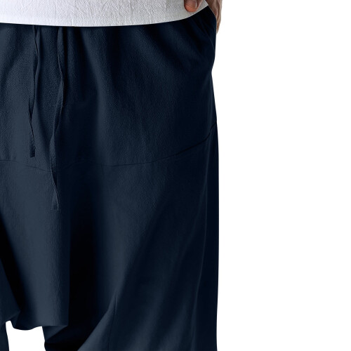 Men's Harem Pants Cotton Linen Navy L 1