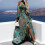 Lang off-shoulder-kjole med boho-print til kvinder 2
