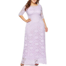 Lila maxiklänning med blommig spets för kvinnor, 6XL