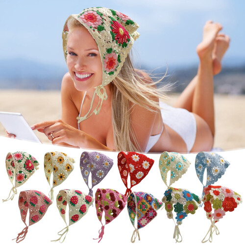 Πλεκτό μαντήλι μπαντάνα σε boho vintage τρίγωνο για τα μαλλιά 2