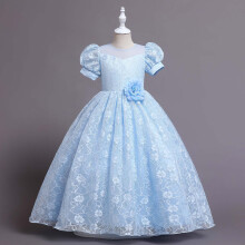 Girls Puff Sleeve Princess Dress Blue 5-6 Years