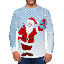 Pull de Noël homme à col rond bleu clair 3D
