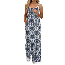 Tuta da donna in stile boho gialla a fantasia floreale con tasche, taglia media
