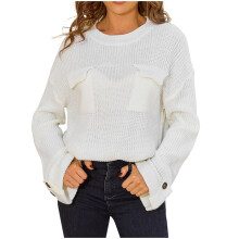 Damen-Acrylstrickpullover, Rundhalsausschnitt, lockere Passform, Größen S-XL