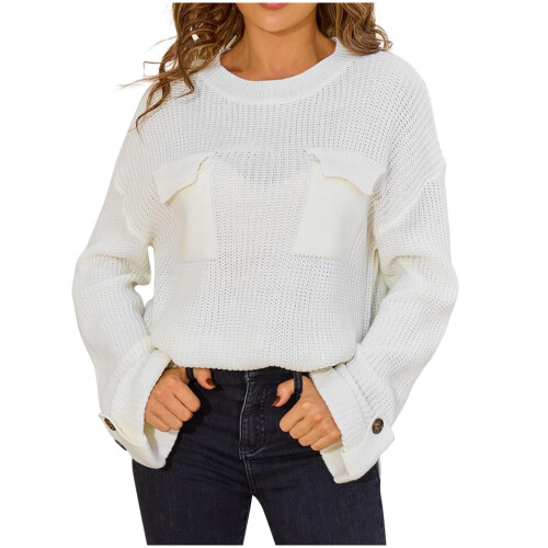 Damen-Acrylstrickpullover, Rundhalsausschnitt, lockere Passform, Größen S-XL