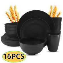 Wheat Straw Dinnerware Set Black 16-Piece