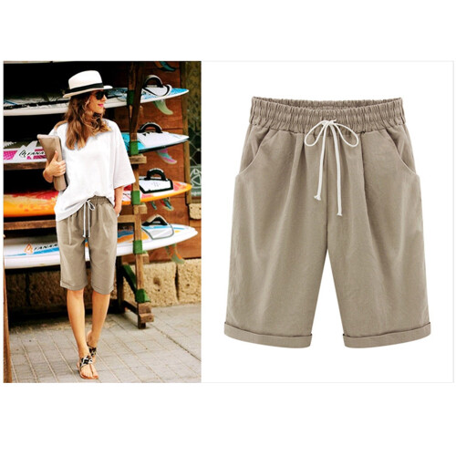 Damejerseyshorts med lommer, khaki, L 1