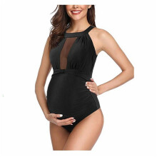 Costum de baie maternitate negru, fără mâneci, dintr-o bucată, 2XL