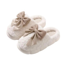 Pantoufles blanches à nœud duveteux pour femmes, pointure 8