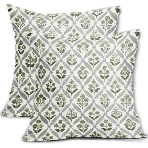 Μαξιλαροθήκες Sage Green Grey Floral 18x18 Σετ των 2