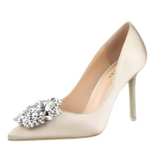 Sapato de salto alto feminino elegante com strass, tamanho 37.