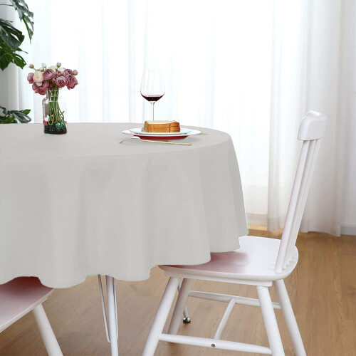 Round Tablecloth 80 inch White Heavy-Duty Washable 2