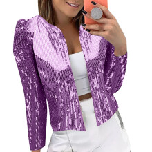 Paillettenblazer für Damen, langärmelig, kurz geschnitten