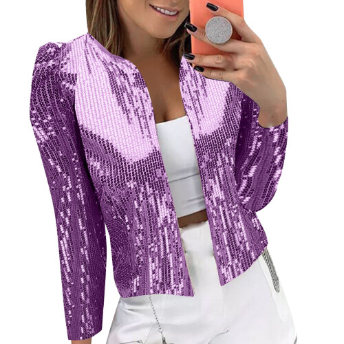 Women's sequin blazer jacket long sleeve cropped