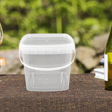 OUNONA vierkante plastic voedselemmer 2 liter met deksel en handvat
