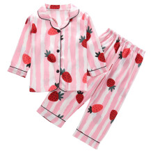 Piger silke satin pyjamassæt med tegneserieprint, 2 dele
