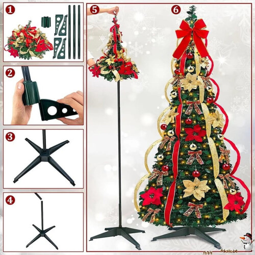 4 Ft Pre-lit Folding Christmas Tree with 200 Warm White 1