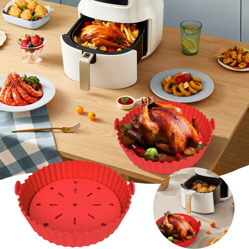 Runde, wiederverwendbare Silikon-Airfryer-Einlagen (2 Stück) 1
