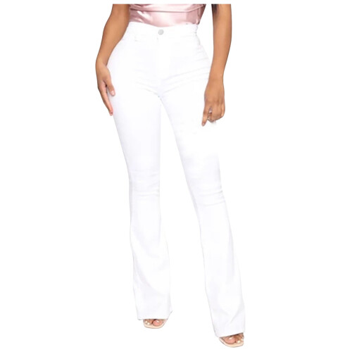 Hvide højtaljede stretch-flare jeans til kvinder