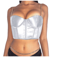 Dames satijnen crop korset met V-hals en mouwloze bustier