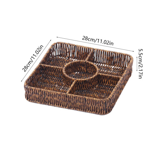 Plateau de service rond en rotin compartimenté pour collations (1 pièce) 2