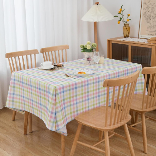 Față de masă cu model gingham pastel de Paște, poliester, 152x268 cm