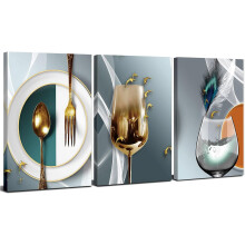 Set di 3 tele con stampe astratte raffiguranti calici di vino, 12x16 pollici.