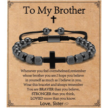 Obsidian Beads Cross Bracelet for Men Boys Religious