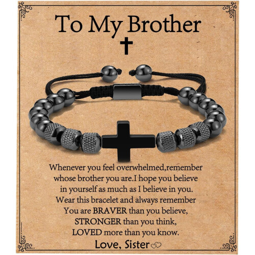 Obsidian Beads Cross Bracelet for Men Boys Religious