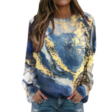 Rund långärmad sweatshirt med glittrigt grafiskt tryck för dam