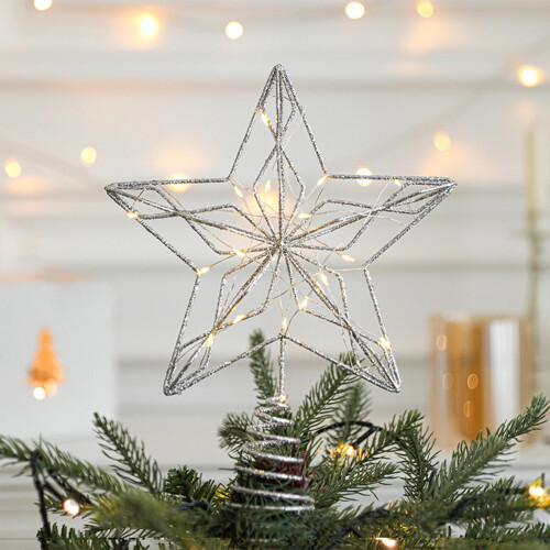 Harliver Silver Christmas Tree Topper Star with Warm White 2