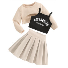 Lässiges Sommeroutfit für Mädchen: Oberteil und Rock, Khaki, Alter