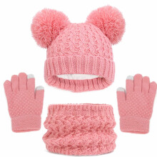 Barn vintermössa handskar halsduk set med pom-pom