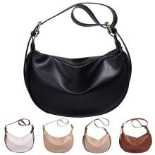 Naisten nahkainen crossbody-laukku, puolikuun muotoinen, musta