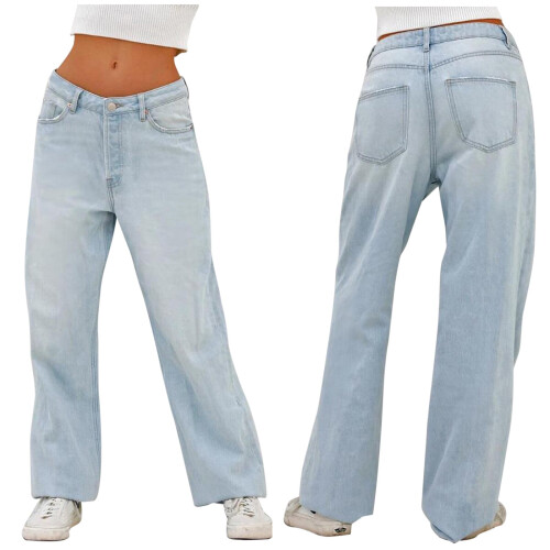 Damejeans med middels midje, rette ben, lyseblå