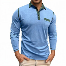 Herren-Poloshirt, einfarbig, langärmelig, klassische Passform