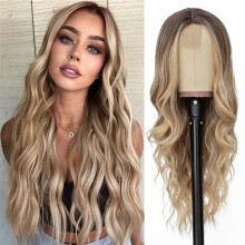 Blond vlnitá čipkovaná predná parochňa 26 palcov, syntetická, odolná voči teplu