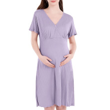 Myk nattkjole med V-hals for gravide, lilla, 2XL