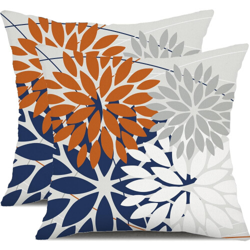 Conjunto de capas de almofada para exterior com estampa geométrica laranja e azul, 50x50cm (20x20 polegadas).
