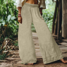 Damen-Boho-Hose mit kurzem, weitem Bein aus Baumwoll-Leinen