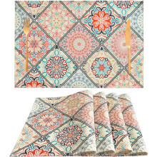 Set de 4 sets de table bohèmes rectangulaires en lin lavable, 18 x 12 pouces.