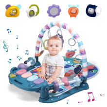 Gimnasio para bebés, alfombra de juegos musical para la hora de jugar boca abajo, color azul marino.