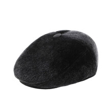 Boina vintage para hombre, negra, gruesa, de imitación de pelo de visón.