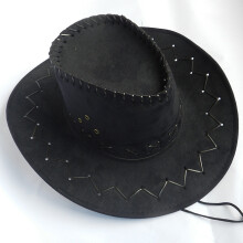 Pălărie de cowboy din denim, neagră, din poliester, cu bor larg, 1 buc.