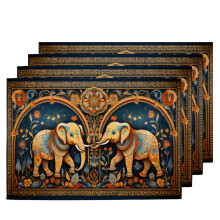 Placemats met olifantenmotief, linnen, 4 stuks, 12x18 inch