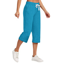 Spodnie Capri damskie, niebieskie, ściągane, luźne, skrócone, XL