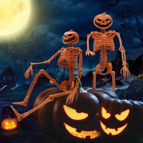 Halloween Pumpkin Skeleton Decorations with Posable Joints 2