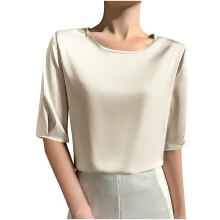 Blusa de seda para mujer, manga corta, elegante y con cuello.