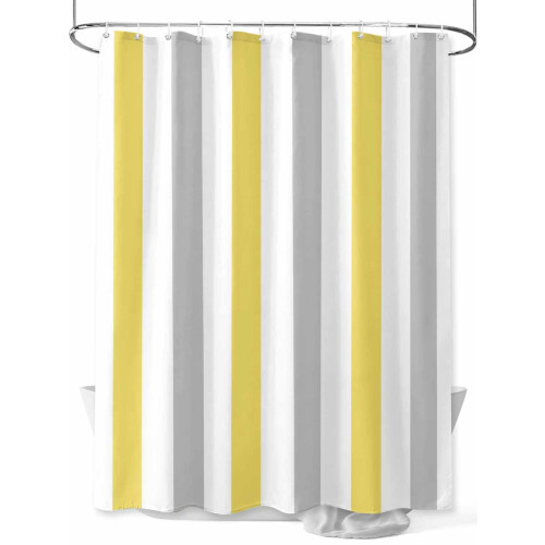 Rideau de douche minimaliste à rayures jaune gris blanc 72x84